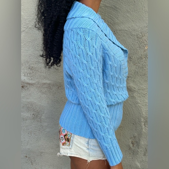 Light Blue knit sweater, v-neck sweater - Picture 3 of 5